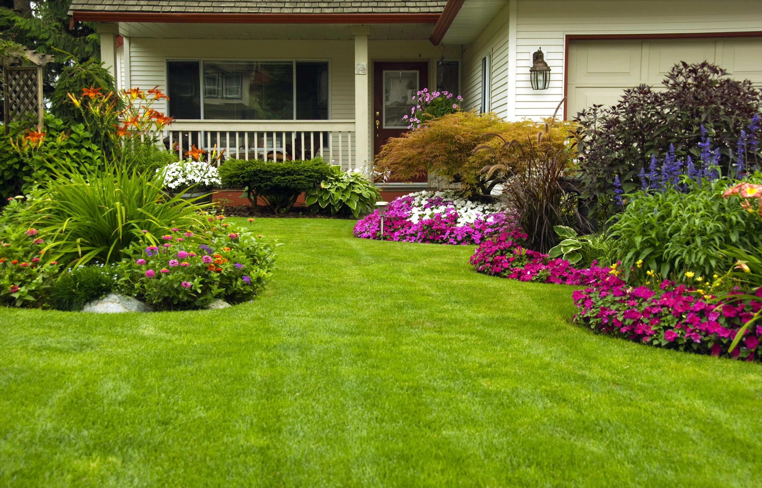 Freshly mowed lawn with clean stripes